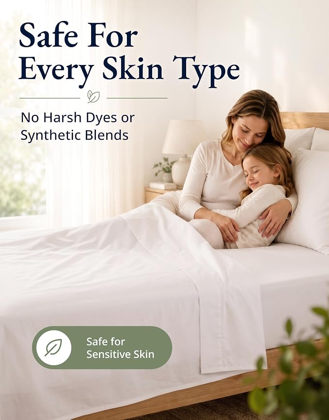 LANE LINEN Fitted Sheet Full Size, 100% Organic Cotton, 3-Piece Set (1 Fitted Sheet, 2 Pillowcases) Percale Weave, Bed Fitted Sheets, Breathable, Fits Mattress Upto 15" Deep - White (No Flat Sheet)