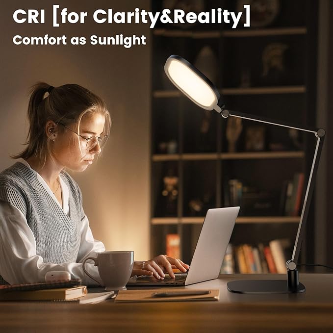 Desk Lamp for Home Office, 1200LM Computer Zoom Lighting with CRI >95, Memory & Timer Function, Dimmable Desktop Ring Light for Video Calls, Conference, Reading, Streaming, Podcasting, 3000K-6500K