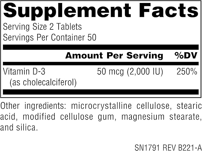 Source Naturals Vitamine D-3 1000 UI Soutient la Santé des Os et l'Immunité* - 100 Comprimés