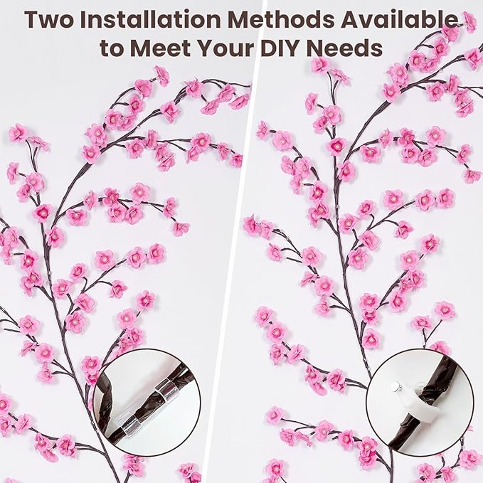 Cherry LED Tree Branch Lights for Wall, Cherry Blossom Willow Vine Twig Decor Garland with 72 LED Lights and Remote,8 Lighting Modes,Christmas Decorations Indoor for Home Wall Door Window (63inch)