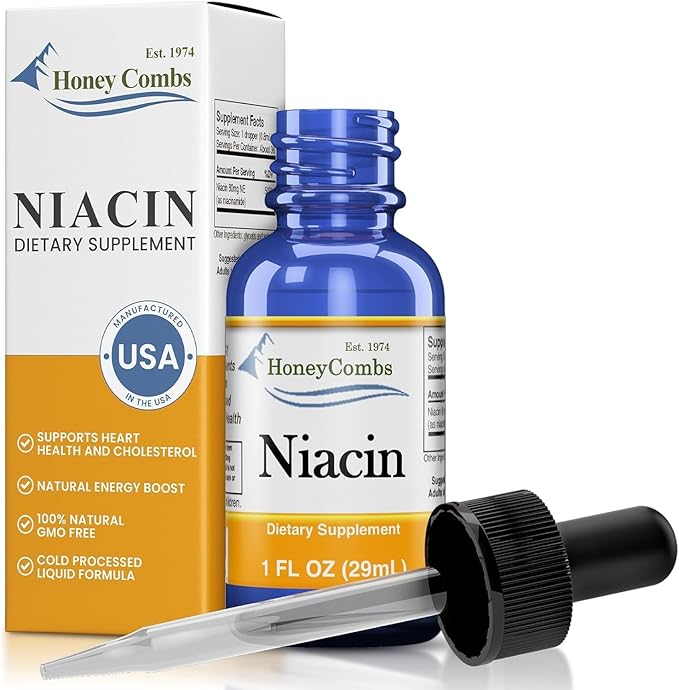 Vitamine B3-Niacine 80 mg Équivalent Niacine Gouttes – Gouttes de Niacine Liquide Vitamine B – Supplément de Niacine Sans Alcool, Sans OGM 30ml