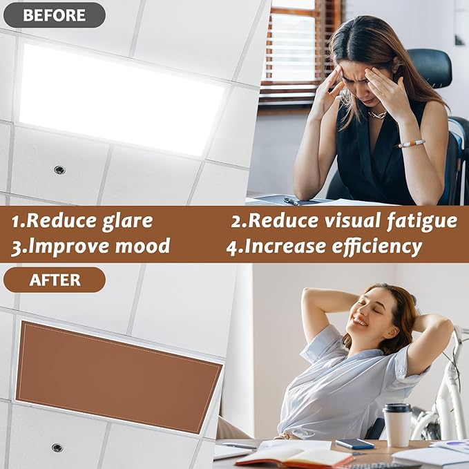 QOUBAI 6PCS Fluorescent Light Covers, 4x2 Feet Magnetic Light Cover Fluorescent Lights Shade Panel Positive Inspirational Ceiling Lights Filters for Office Classroom Home Drop Ceiling Brown