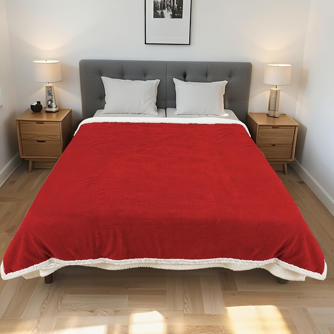 Electric Heated Blanket Twin Size 62"x84" – ETL Certified for Safe Overnight, 4 Heat Settings & 10H Auto Off, Dual-Sided Microplush Sherpa for Home Theater Night, Machine Washable – Red