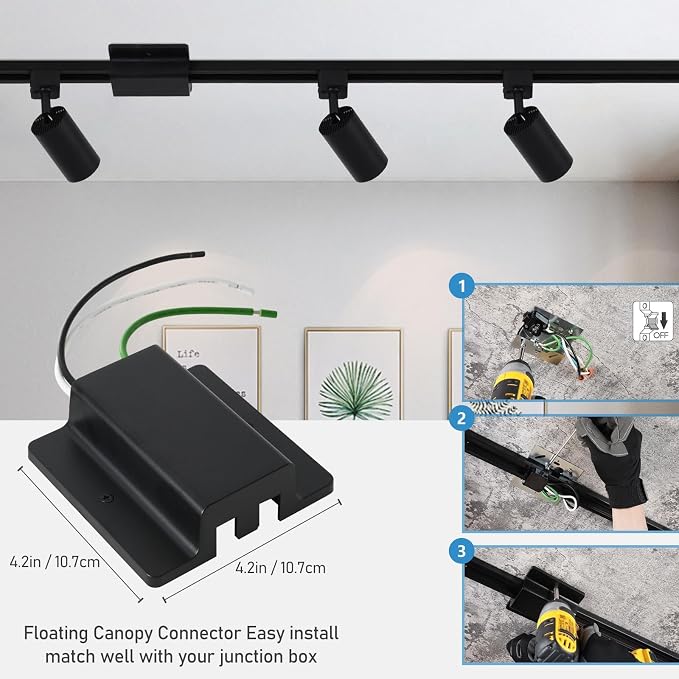 6-Light LED Track Lighting Kit with 6.6FT H Track Lighting Rails & Floating Canopy Connector, GU10 Track Light Kit, Modern Kitchen Track Lighting Fixtures Ceiling Spot Light, Black (No Bulbs)