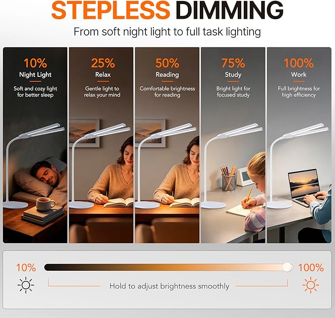 G Keni LED Desk Lamp with 180° Foldable Shade, 2400 Lux Bright Adjustable Desk Lamp, 360° Gooseneck, 5 Color Modes Stepless Dimming, Auto Off Timer, Modern Office Desk Lamp for Home Study Workbench