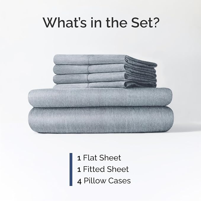 Cal King 6 Piece Sheet Set - Comfy Breathable & Cooling - Soft Hotel Luxury Bedding Set w/ 8-16 Inch Deep Pockets - 1 Flat & 1 Fitted Sheet & 4 Pillowcases - Wrinkle Free & Easy Care - Heathered Blue