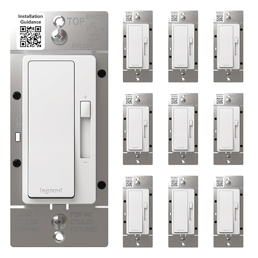 Legrand Radiant 150-Watt Single-Pole/3-Way LED Advanced Dimmer Light Switch, Flicker-Free Dimmer for Dimmable LED Bulbs, White, 10 Pack