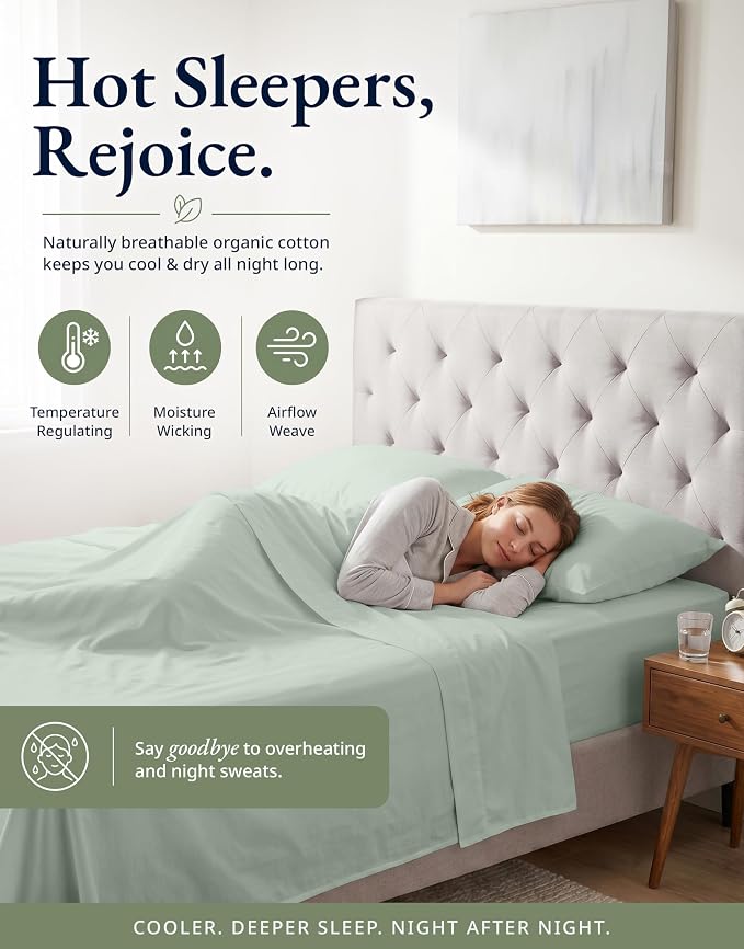 LANE LINEN Twin XL Size Fitted Sheet & Pillowcase (No Flat Sheet) - 100% Organic Cotton Soft & Breathable Percale Weave Fitted Sheet Set - 15'' Deep Pocket for Snug Fit - GOTS Certified - Cool Blue