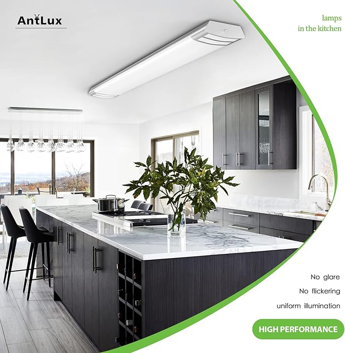 ANTLUX 4ft led Light Fixture 50W 5600lm LED Linear Flush Mount Light, 4000K, 4 Foot led Kitchen Ceiling Light fixtures for Living Room, Laundry, Replace for Fluorescent Version 4 Pack
