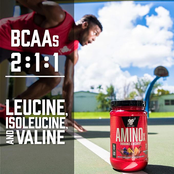 BSN Amino X Muscle Recovery & Endurance Powder with BCAAs, 10 Grams of Amino Acids, Keto Friendly, Caffeine-Free, Support Endurance, Zero Sugar, Blue Raz, 30 servings, 15.34 Ounce (Packaging May Vary)