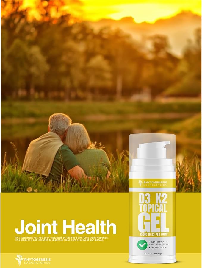Vitamine D3 K2 Gel Topique Ultra-Puissant - Plus de 15000 UI par Pression - La Vitamine du Soleil - Soutient la Santé des Os et des Articulations, le Soutien Immunitaire - Approvisionnement d'un Mois