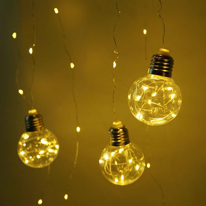 Wishing Ball Fairy Curtain Lights, 200 LED Edison Style Twinkle String Lights with Remote Control, USB Powered Indoor/Outdoor Decor for Bedroom, Christmas, Wedding, Party (Warm White)