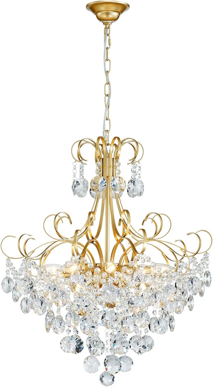 ANJIADENGSHI Crystal Chandelier, Modern K9 Crystal Pendant Light for Dining Room, Vintage Pendant Ceiling Fixture Lamp, 10-Lights Golden Chandelier Lighting for Kitchen Island, Living Room, Bedroom