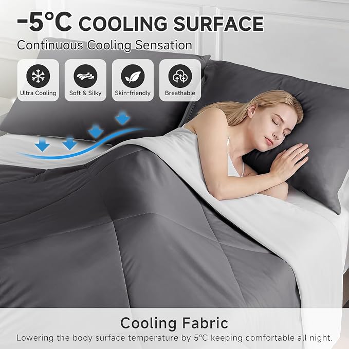 HOMFINE Cooling Comforter 107"x89" Size, Grey Summer Cooling Blanket for Hot Sleepers and Night Sweats, Japanese Double-Sided Cold Tech Fabric Q-Max 0.45, Soft Breathable Silky Smooth Lightweight