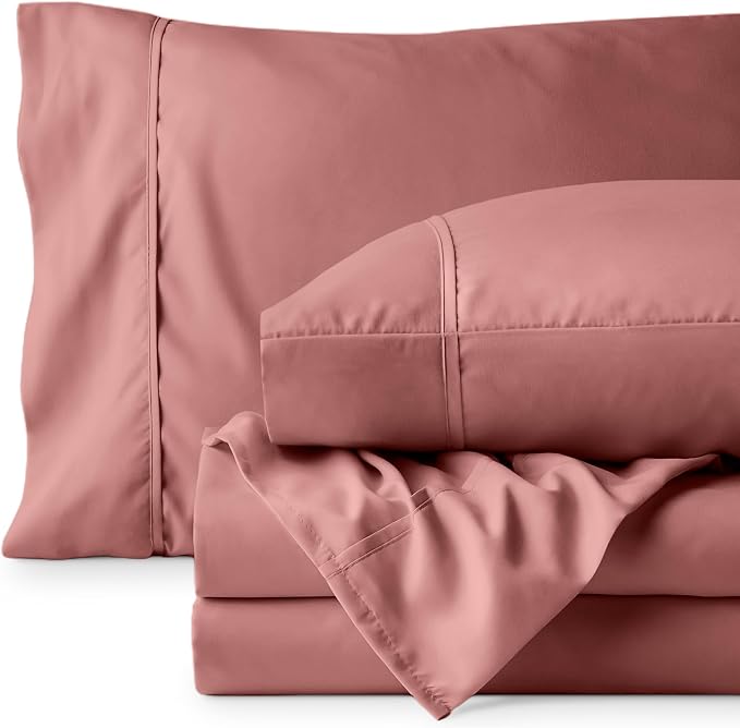 Bare Home King Sheet Set - 1800 Ultra-Soft Microfiber King Bed Sheets - Double Brushed - Deep Pockets - Easy Fit - 4 Piece Set - Bedding Sheets & Pillowcases (King, Dusty Rose)