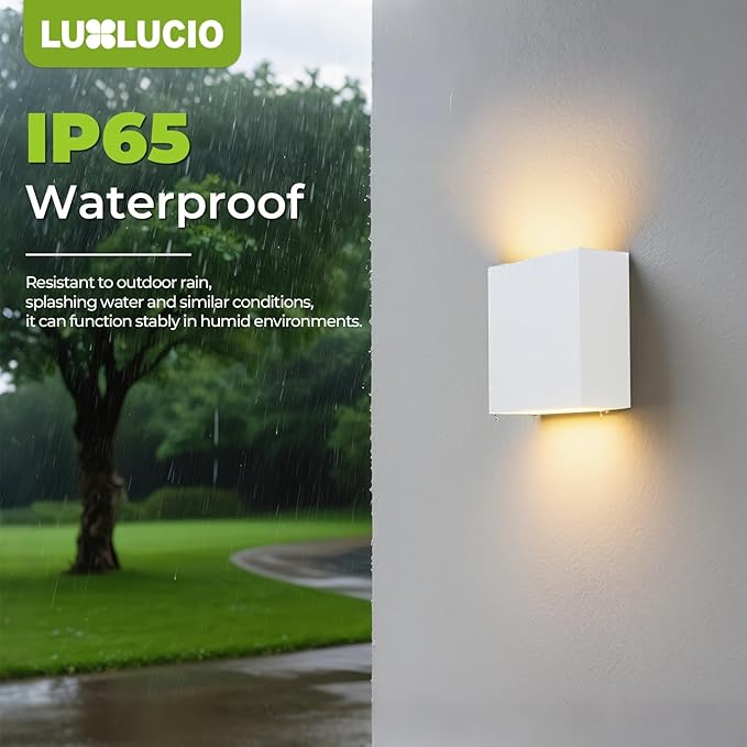 2 Pack Indoor Outdoor White Up and Down LED Wall Light, Modern Bedroom/Porch Wall Lamp, IP65 Waterproof, 5%-100% Dimmable 18W 1620lm, 5CCT (2700K-5000K), CRI90+, 120V-277V
