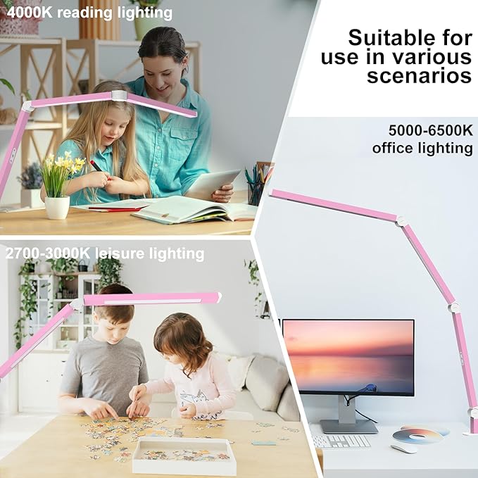 Micomlan Architect Desk Lamp with Clamp, Led Desk Lamp with Dual Light Bars and Adjustable Swing Arm, Clip-on Stepless Dimming Table Light Computer Lighting for Home Office Sewing Painting Hobby