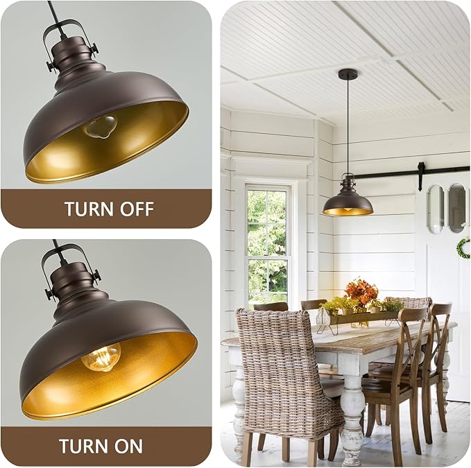 Refice 2 Packs Farmhouse Pendant Lights, Oil Rubbed Bronze Matte Pendant Lighting for Kitchen Island Industrial Adjustable Height Vintage Dome Hanging Light Fixtures for Barn, Dining Room