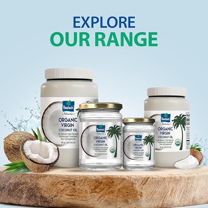 Huile de noix de coco vierge biologique Parachute Naturalz | Pour la cuisine, les cheveux, le corps et le bain de bouche | Pressée à froid | Non blanchie | Non raffinée | Non hydrogénée | Huile MCT | Certifiée USDA | 473 ml | Pot en verre