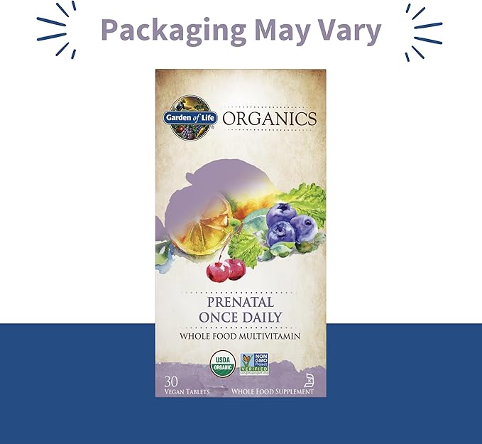 Garden of Life Organics プレナタル ビタミン：葉酸でエネルギーを補給し、健康的な胎児の発育をサポート、便秘になりにくい鉄分、ビタミンC、B6、B12、D3 – オーガニック、非遺伝子組み換え、グルテンフリー、ビーガン、30日分