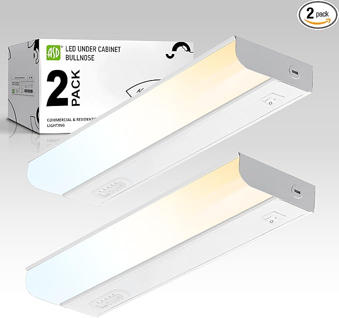 ASD LED Under Cabinet Lighting Hardwired, 12 Inch 5W 2700K-5000K Selectable, 442LM, CRI90+, Direct Wire Linkable Under Counter Lights for Kitchen, Dimmable Under Cabinet Lights, White, UL, 2 Pack