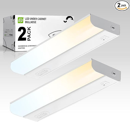 ASD LED Under Cabinet Lighting Hardwired, 12 Inch 5W 2700K-5000K Selectable, 442LM, CRI90+, Direct Wire Linkable Under Counter Lights for Kitchen, Dimmable Under Cabinet Lights, White, UL, 2 Pack