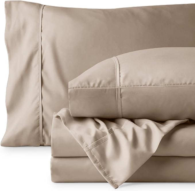Bare Home Full XL Sheet Set - 1800 Ultra-Soft Microfiber Full Extra Long Bed Sheets - Double Brushed - Deep Pockets - Easy Fit - 4 Piece Set - Bedding Sheets & Pillowcases (Full XL, Pebble)