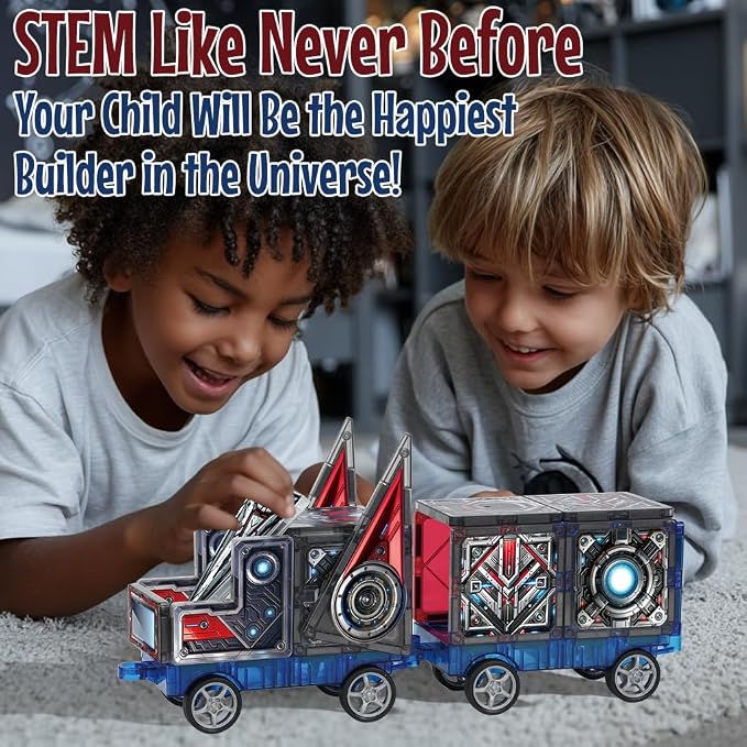 Little Pi Magnetic Tiles MegaBots | Heroic Transformation Robots with Sword & Shield | STEM Creative Building Play for Kids Age 3 4 5 6 7 8