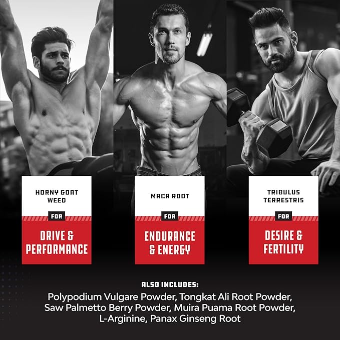 Bundle of Extra Strength Testosterone Booster with Horny Goat Weed Maca Root Tongkat Ali & Saw Palmetto Extract & Nitric Oxide Pills for Men with L-Arginine L-Citrulline Amino Acids for Muscle Growth
