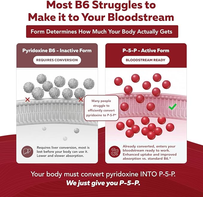 BioActive Vitamin B6 25mg Capsules - Active P-5-P Form for Mood, Energy & Cycle Support - Enhanced Absorption with Riboflavin & Magnesium - Clinical Strength, Non-GMO (60 Capsules - 2 month supply)