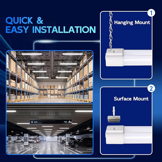 hykolity 10 Pack 4FT Linkable LED Shop Light for Garage, 6500lm, 4FT 60W Utility Light Fixture, 5000K Daylight LED Workbench Bay Lighting with Plug, Hanging or Surface Mount, White - ETL