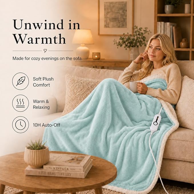Electric Heated Blanket Queen Size 84"x90" – ETL Certified for Safe Overnight, 4 Heat Settings & 10H Auto Off, Dual-Sided Microplush Sherpa for Home Theater Night, Machine washable – Spring Green