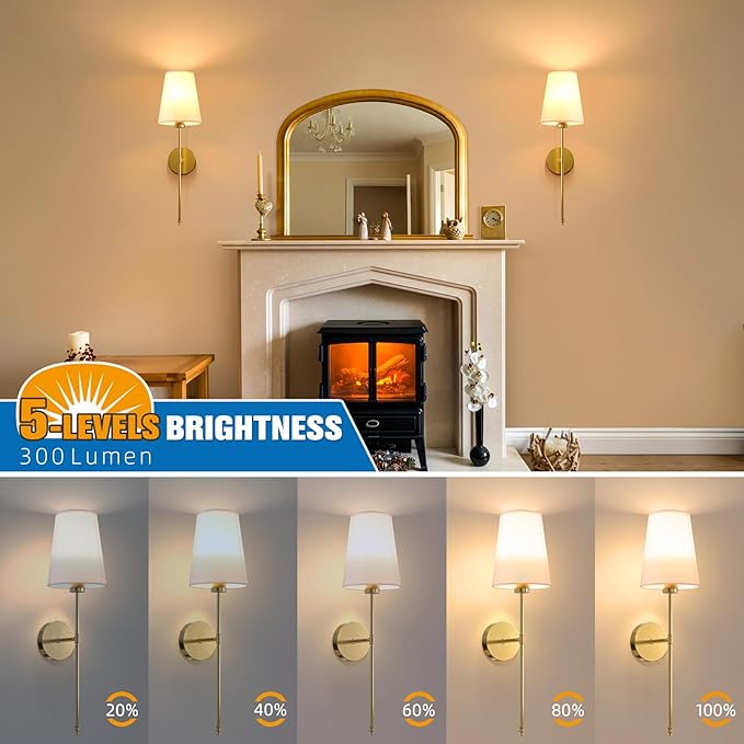 NIORSUN 25.4 inch Battery Operated Wall Sconce Set of 2,Gold Rechargeable Wall Lights with 10400mAh Dimmable Detachable Bulbs and Remote,9 Colors Wireless Sconces for Bedroom Living Room Hallway