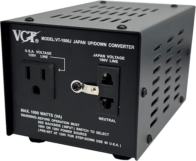 VCT VT-1000J - Japanese Step Up/Down Voltage Transformer Converts Japan 100 Volts To 120Volts OR Vice Versa -1000 Watt,black