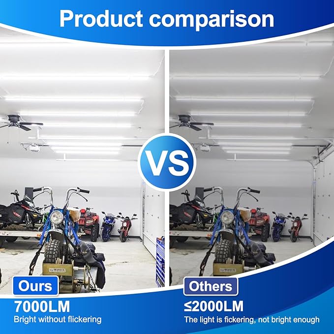 XLNYUUI Led Shop Lights,4FT LED Light 50W 6500K 7000LM Led Daylight,Garage Light Linkable Clear Cover Integrated V-Shape for Garage Warehouse Workbench Workshop(10-Pack)