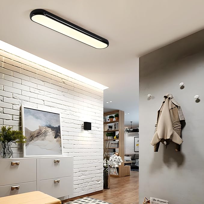 Qcyuui Modern LED Ceiling Light,Dimmable Semi Flush Mount Ceiling Light,39.4 in Long Ceiling Light Fixture,Kitchen Lighting Fixtures Ceiling for Office Bedroom Hallway(Black/48W/3000-6500K)