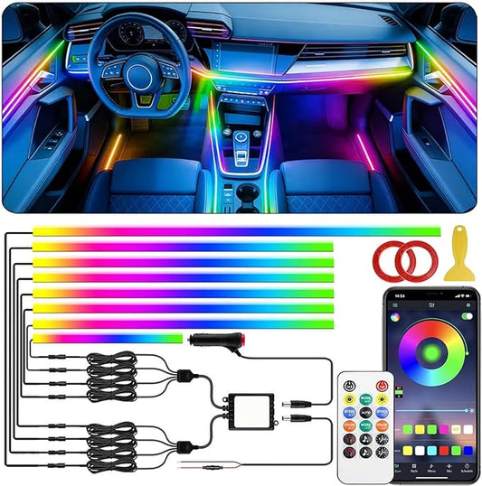 Dreamcolor Acrylic Interior Car LED Strip Light with APP Remote Control, RGB 8 in 1 with 235 inches 800 LEDs Fiber Optic Strip Lights for Car, Dynamic Chasing Music Sync Neon Car Ambient Lighting Kits