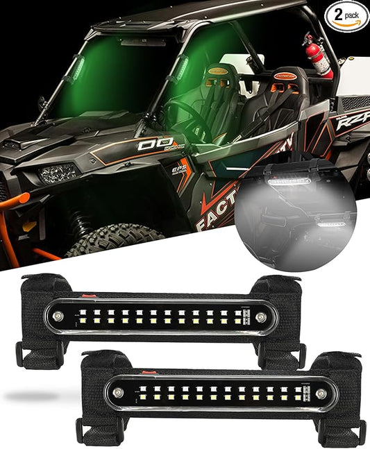 SUNPIE UTV Dome Light Universal SXS Wireless Interior Lights for Polaris Canam Pioneer/Talon Kawasaki Mule/Teryx Arctic Cat Golf Cart Boat Off-Road SXS All w/1.1/4in-2in Ironwork, Two Light Mode