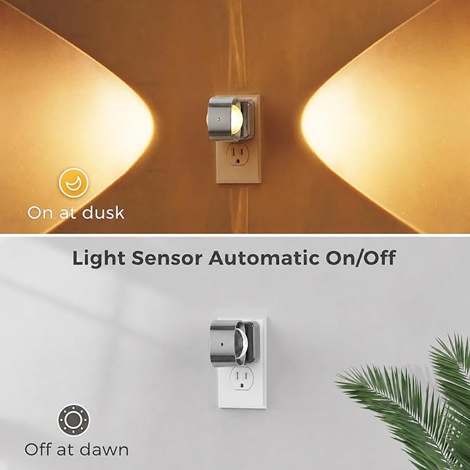 L LOHAS LED Night Light Projector, Night Lights Plug into Wall, Dusk to Dawn Sensor, Silver Swivel Nightlight for Kids, Soft White Ambient Lighting for Bathroom, Gaming Room,2 Pack