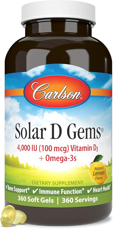 Carlson Solar D Gems, 4 000 UI D3 + 115 mg d'oméga-3, 360 gélules