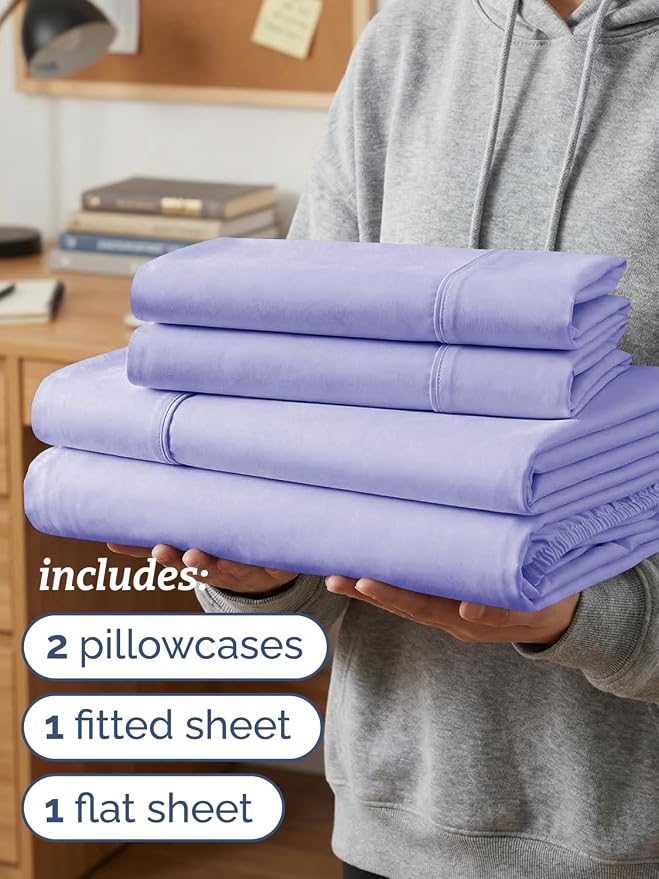 Twin XL 4 Piece Sheet Set - Comfy Breathable & Cooling - Ultra-Soft Hotel Luxury Bedding Set w/ 8-16 Inch Deep Pockets - 1 Flat & 1 Fitted Sheet & 2 Pillowcases - Wrinkle Free & Easy Care - Lavender