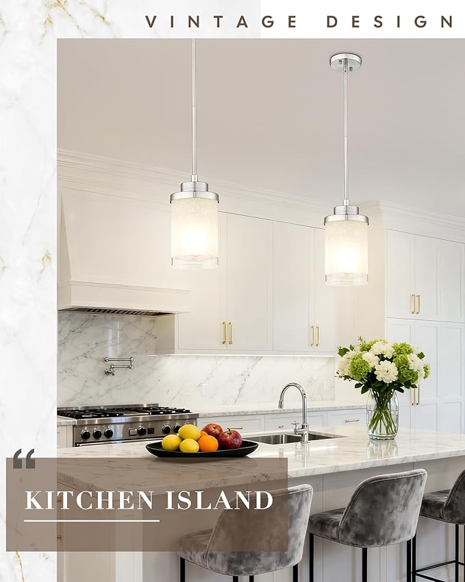 TENGXIN Modern Pendant Light for Kitchen Island, 6 Inch Brushed Nickel Hanging Ceiling Light Fixture,Farmhouse Pendant Lighting for Dining Room Bedroom Bar Office 2Pack,TXPLBN01-2PK-L