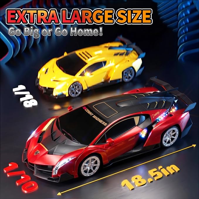 1:10 Big Size Transform RC Car, Gesture Sensing Transformation 2.4GHz Remote Control Car, One Button Deformation to Robot with Lights, Transforming Toy Cars Gift for Kids Age 8-12 Years Old Boys(Red)