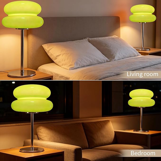 Bedroom Mushroom lamp, Medieval Modern Bedside Table lamp for Night Stands, Vintage dimmable Small Lamps, Cute Cool Desk Lamps Home Room Aesthetic Decor for Living Room(Green)