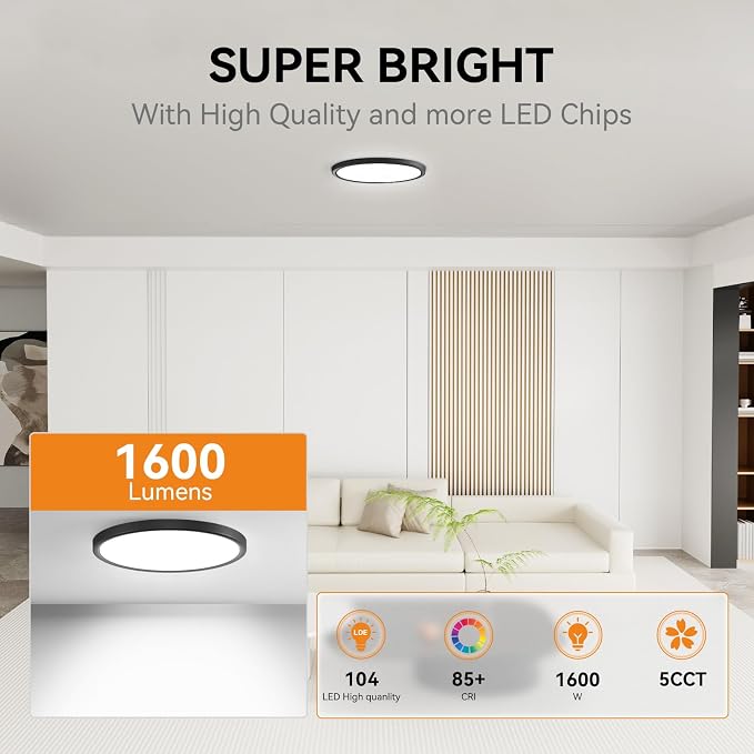 WKONCLDY 7.5Inch LED Ceiling Lights, 5 Colors Selectable (3000K/3500K/4500K/5000K/6000K) Flush Mount Ceiling Lights, Ultra Thin LED Ceiling Lights Fixtures 0.87Inch for Living Room