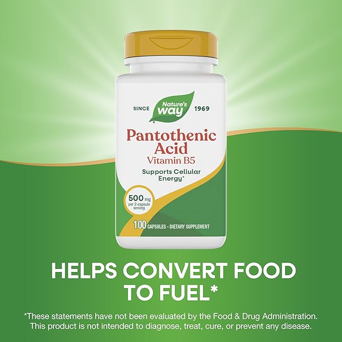 Nature's Way Pantothenic Acid, Supports Cellular Energy*, 500mg Per Serving, 100 Capsules