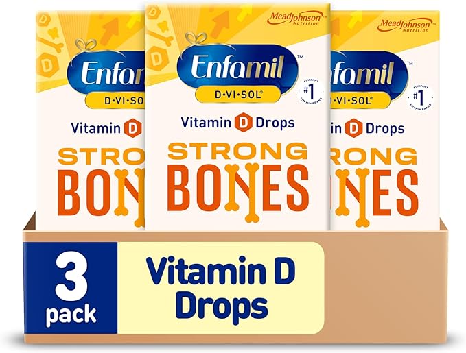 Enfamil Baby Vitamin D-Vi-Sol 乳児用ビタミンD液状サプリメントドロップ、新生児の強い歯と骨をサポート、使いやすい、グルテンフリー、50mL ドロッパーボトル、3個パック