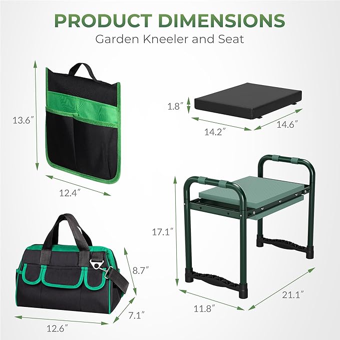 Walensee Foldable Garden Kneeler and Seat Bench with Cross-Body Tool Bag, Removable Tool Pouch, Heavy Duty Garden Stool with Soft Kneeling Pad, No Assembly,Ideal Gardening Gift for Mom Women Seniors
