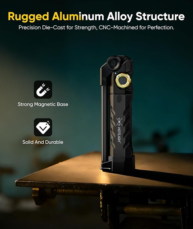 HOTLIGH ZF7885 5000mAh Rechargeable Work Light - 1500 LM Magnetic Flashlight, 4 Mode Mechanic Light with 395nm UV Lighting for Auto Repair, Outdoor Tasks, Fathers Day, Gifts for Men