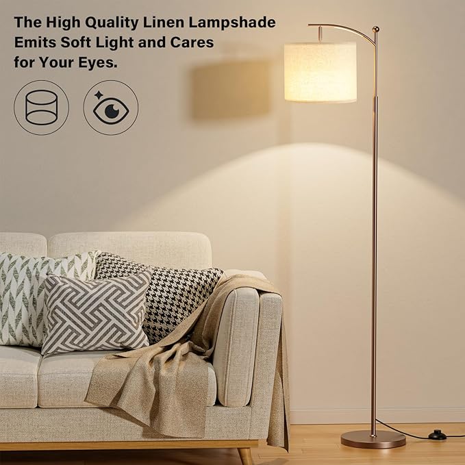 Ambimall 60" Floor Lamp with Remote Control and Stepless Dimmable Bulb, Colors Temperature & Brightness Adjustable, Modern Floor Lamps for Living Room, Deep Beige Shade & Brown Pole